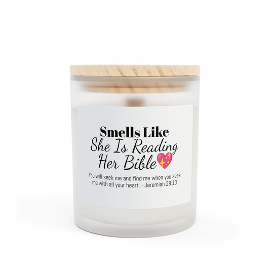 She Is Reading Her Bible Frosted Candle